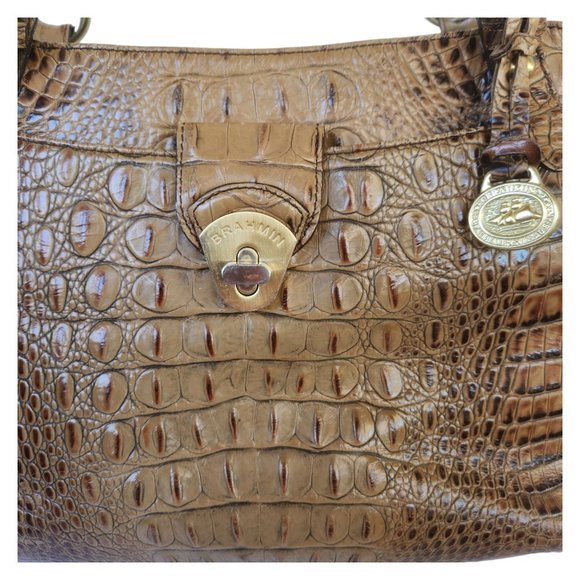 Brahmin Colette Croc Embossed Leather Toasted Almond Ombre Melbourne Handbag - Picture 13 of 16